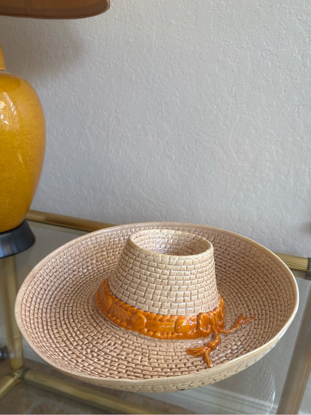 Vintage 1980s Ceramic Sombrero Chip and Dip Bowl by Whittier Pottery